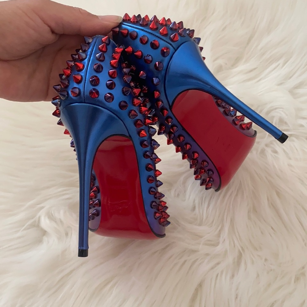 LOUBOUTIN SO KATE MULTICOLOR SPIKED LEATHER HEELS - Picture 7 of 8